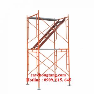 Giàn giáo khung sơn kết hợp mâm giàn giáo và thang giàn giáo